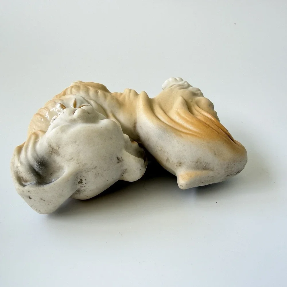 Vintage Orion Japan Ceramic Pekingese Dog Figurine Gold Bow Long Hair Puppy 3.5